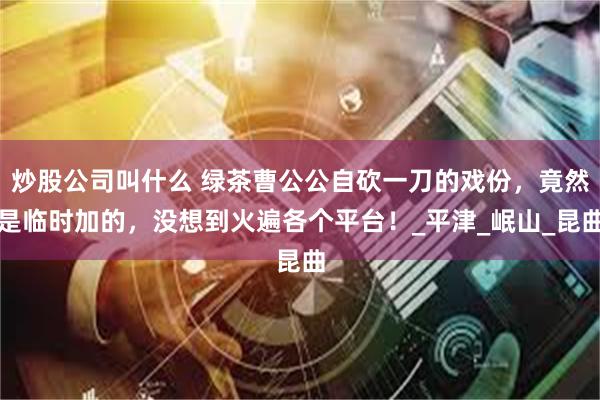 炒股公司叫什么 绿茶曹公公自砍一刀的戏份，竟然是临时加的，没想到火遍各个平台！_平津_岷山_昆曲